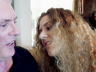 Chick with curily hair wants to bounce on a mature man's fat cock
