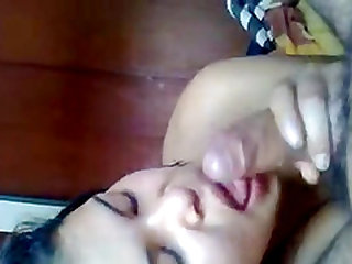 Sexy asian slut slowly licks and sucks a fat cock of horny guy